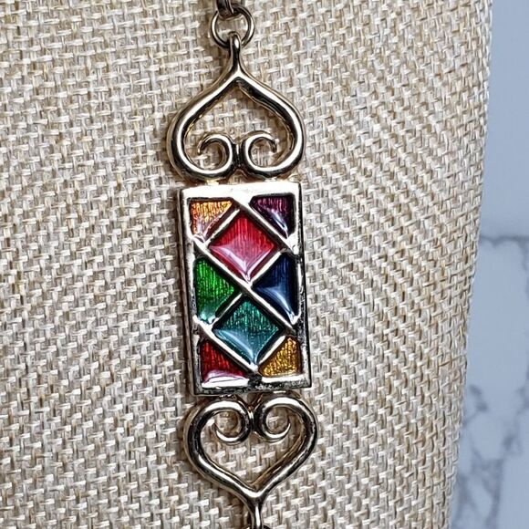 VINTAGE ROLAND Long Goldtone Enameled Necklace - Picture 2 of 6